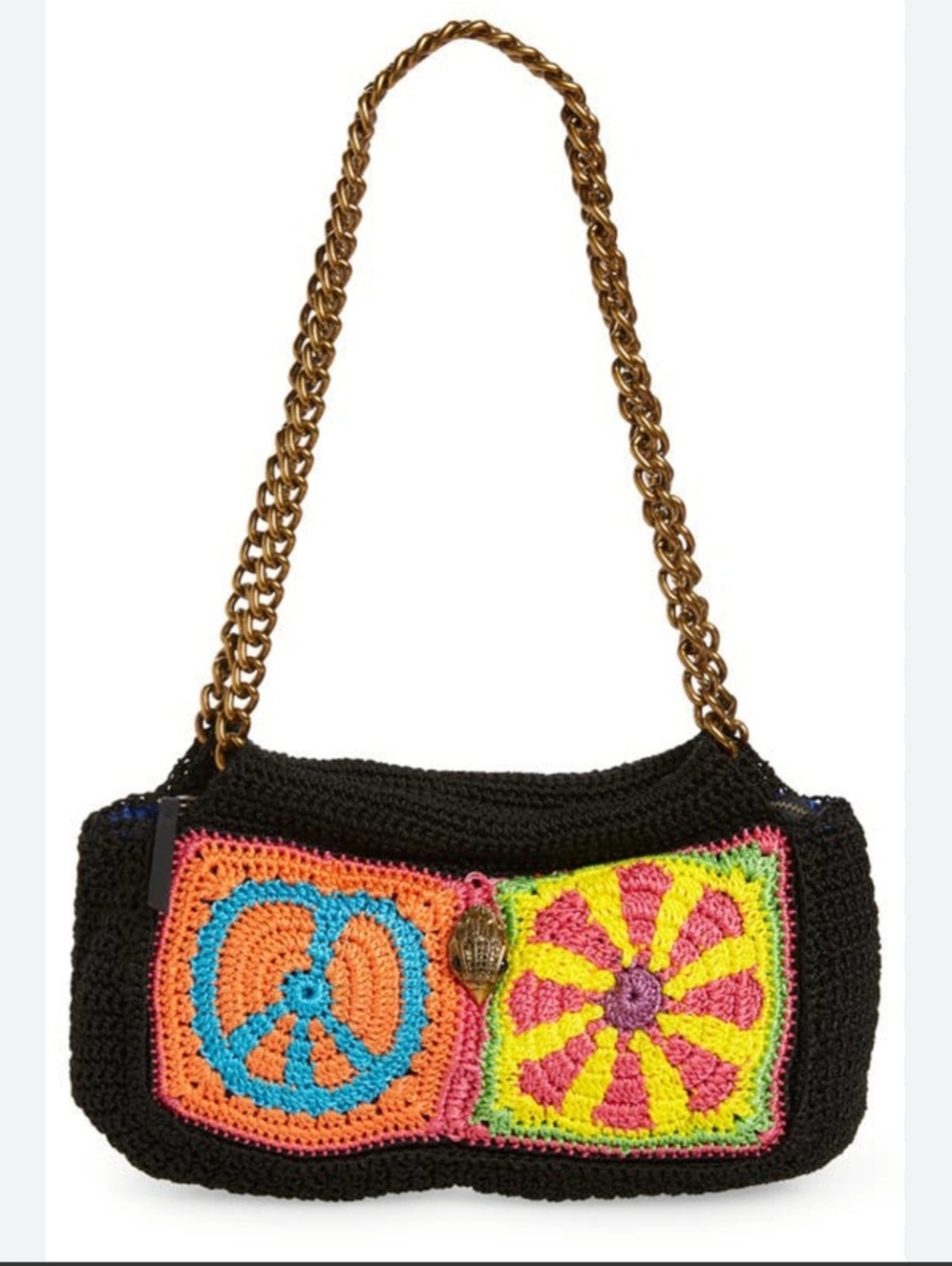 Kurt Geiger Kensington Crocheted Shoulder Bag with Multicolor Patchwork.  EUC